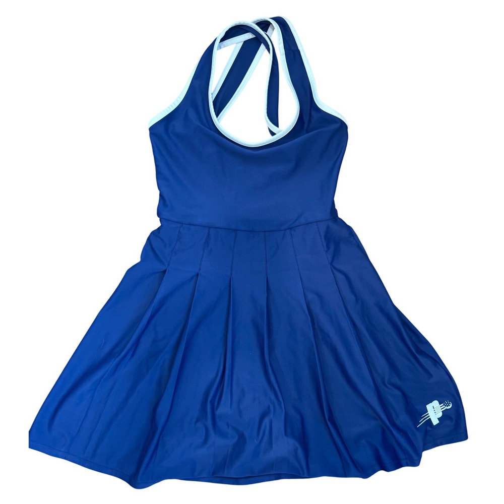 Prince Pickleball Dress Womens XS Blue White Pleated Halter Cross Back